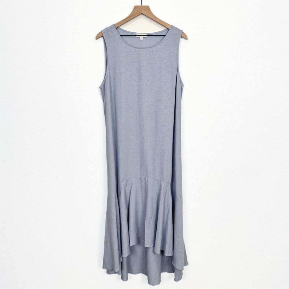 Cynthia Rowley Maxi Dress Womens‎ Large Blue Linen Beachy Comfort Modest Coastal